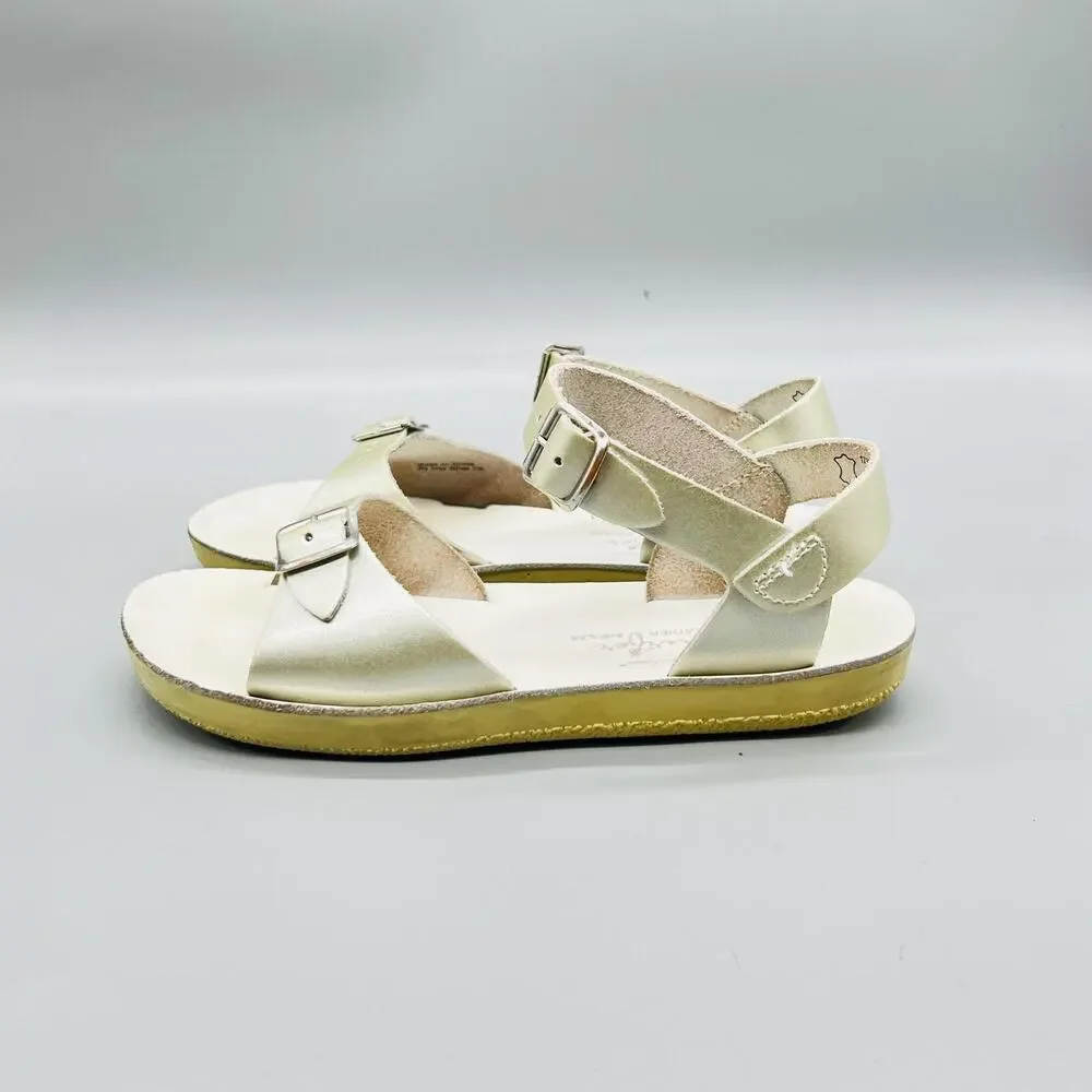 Sun San Sandals Girls 13 Gold Leather Surfer Buckle Strappy Summer Shoes Casual